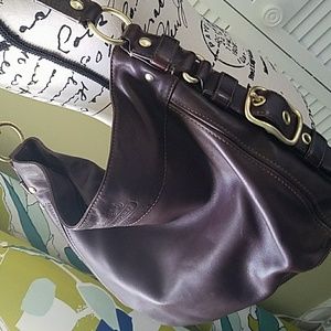 Coach leather purse shoulder bag dark brown gold